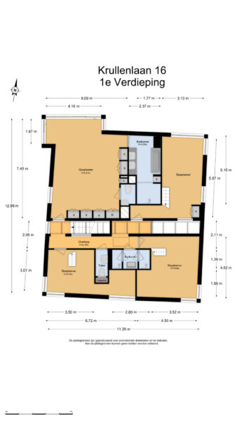 Floor plan of Krullenlaan 16 first floor.