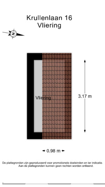 Floor plan: attic space dimensions, Krullenlaan 16.