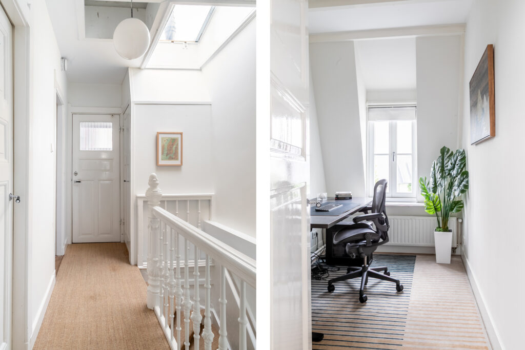 Bright hallway and modern home office.