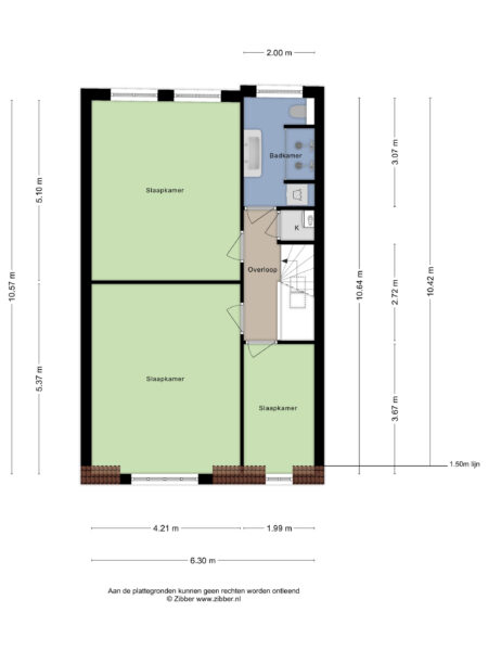 Apartment floor plan with bedrooms and bathroom.