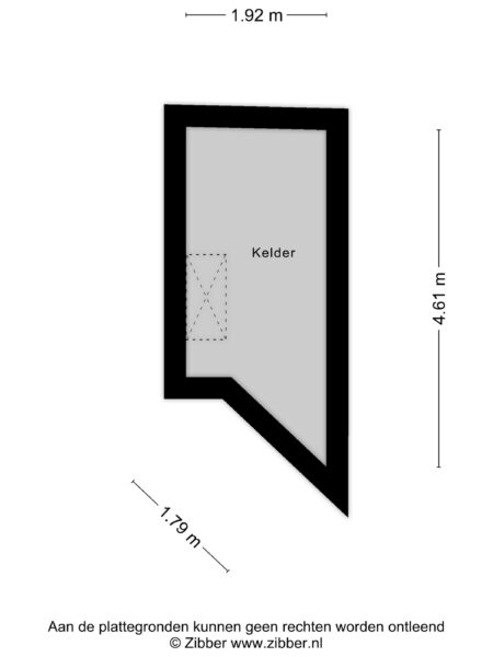 Basement floor plan with dimensions.