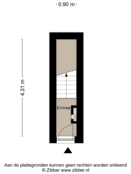 Narrow corridor floor plan with staircase.