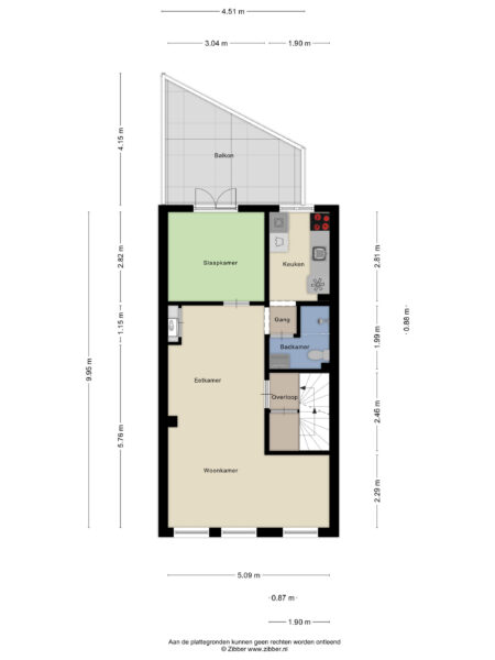 Apartment floor plan with dimensions and room labels.