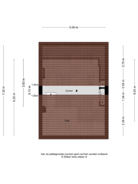 House attic floor plan with measurements in meters.