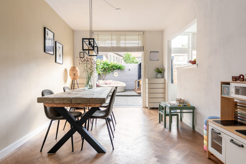 Modern dining room with garden view