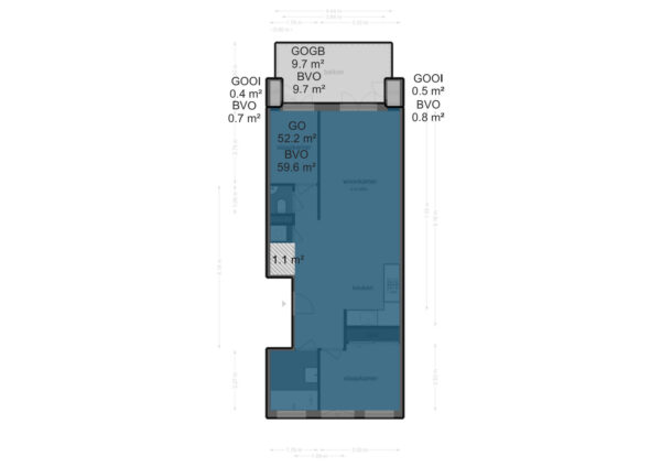 Apartment floor plan with room dimensions