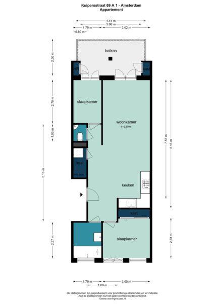 Apartment floor plan with two bedrooms and balcony.