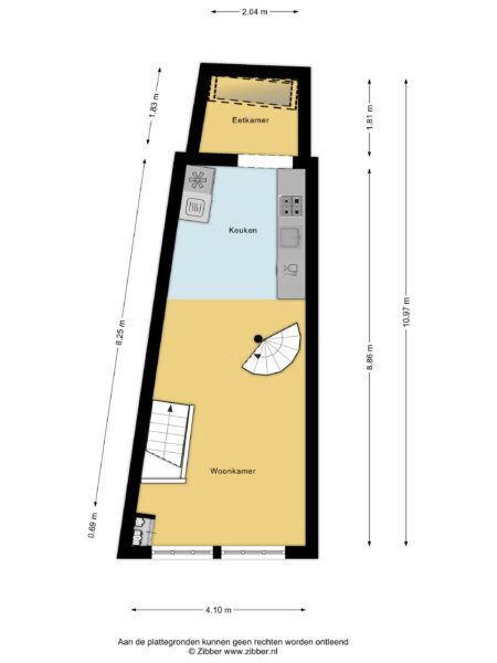 Labeled architectural floor plan with dimensions.