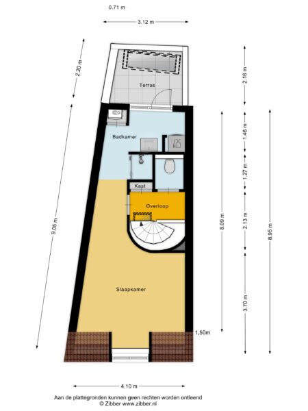 Floor plan of a small attic apartment.