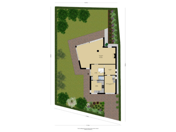House floor plan with garden layout.