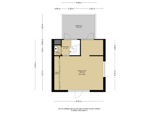 Second-floor layout with bedroom and roof terrace.
