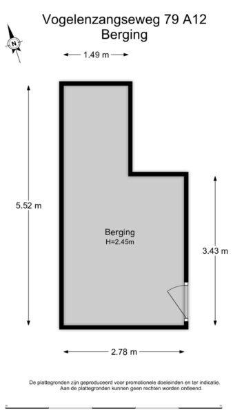 Room floor plan with dimensions and door placement.