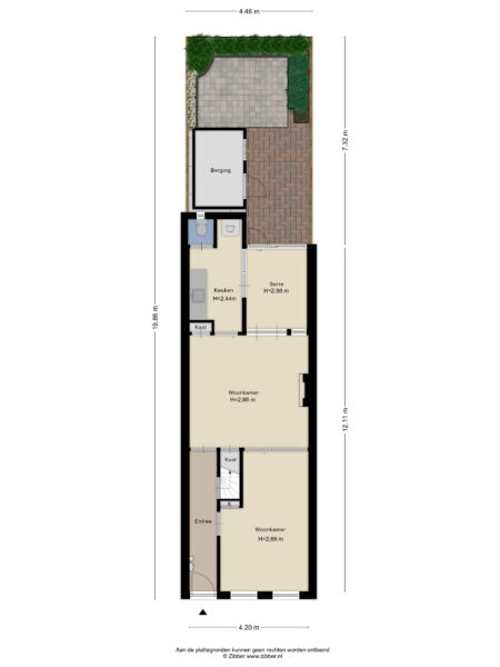 Ground floor house plan with garden and rooms.