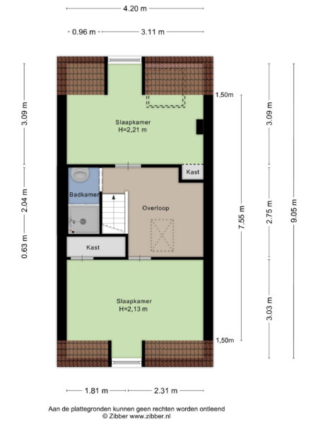 Two-bedroom house floor plan with bathroom and closet.