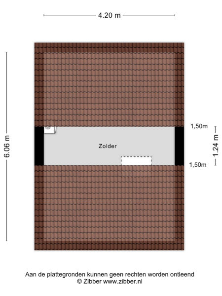 Attic floor plan with dimensions.