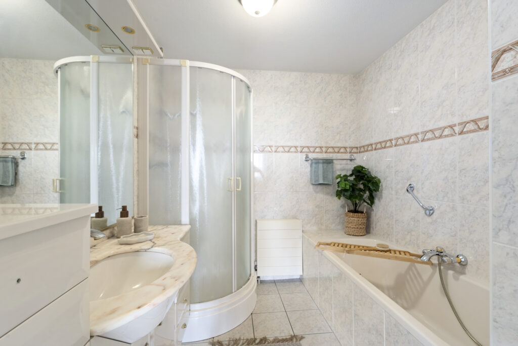 Modern bathroom with shower and bathtub