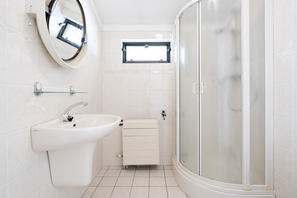 Modern bathroom with shower and sink