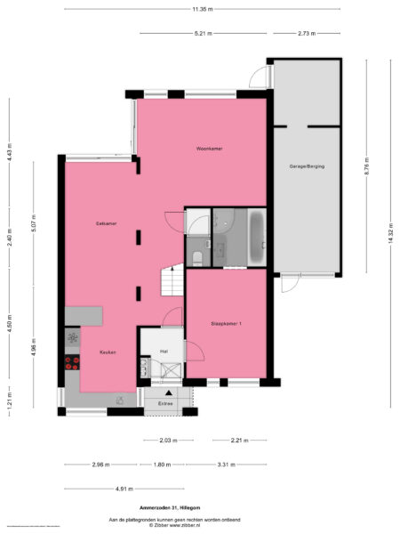 Floor plan of a house with garage.