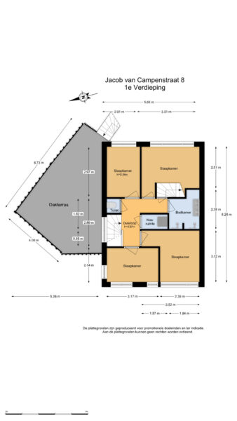 Floor plan with terrace, rooms, and measurements.