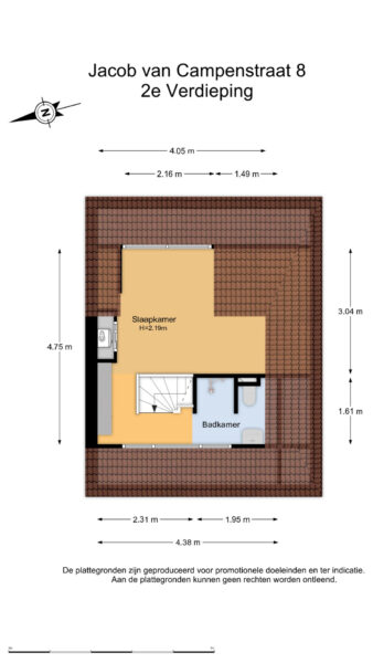 Second floor plan with bedroom and bathroom layout.