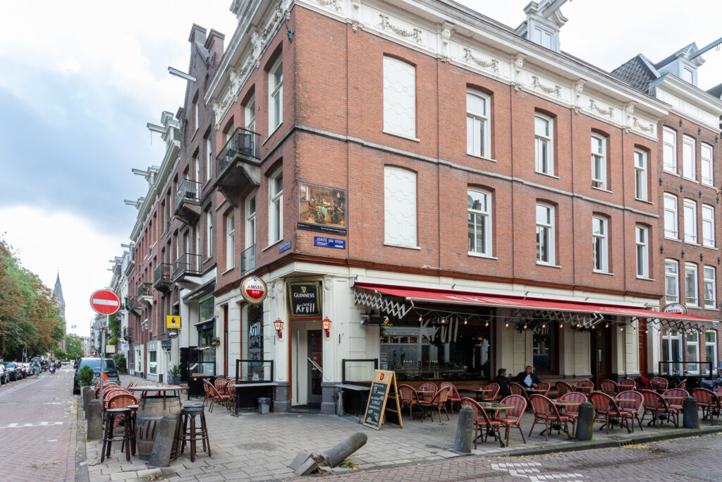 Street corner café with outdoor seating, Amsterdam.