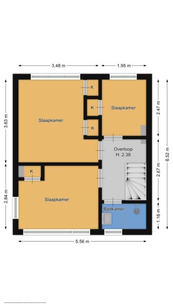 Second floor plan with bedrooms and bathroom.