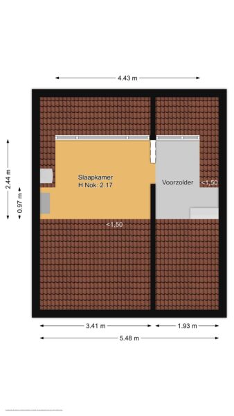 Floor plan of attic with bedroom dimensions.