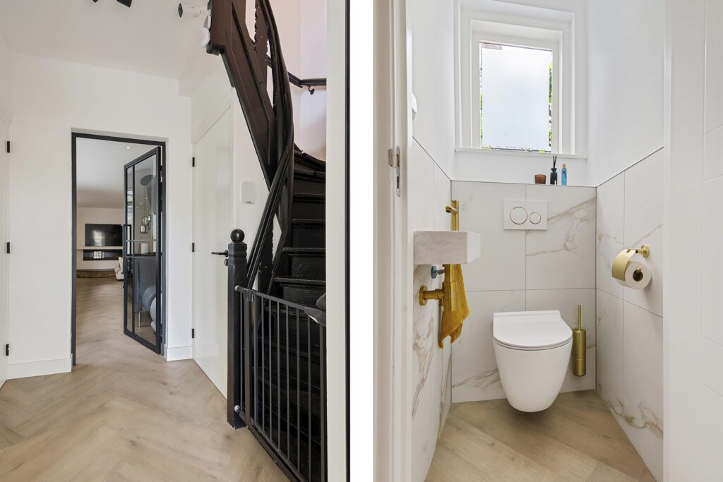 Modern hallway and bathroom in neutral tones
