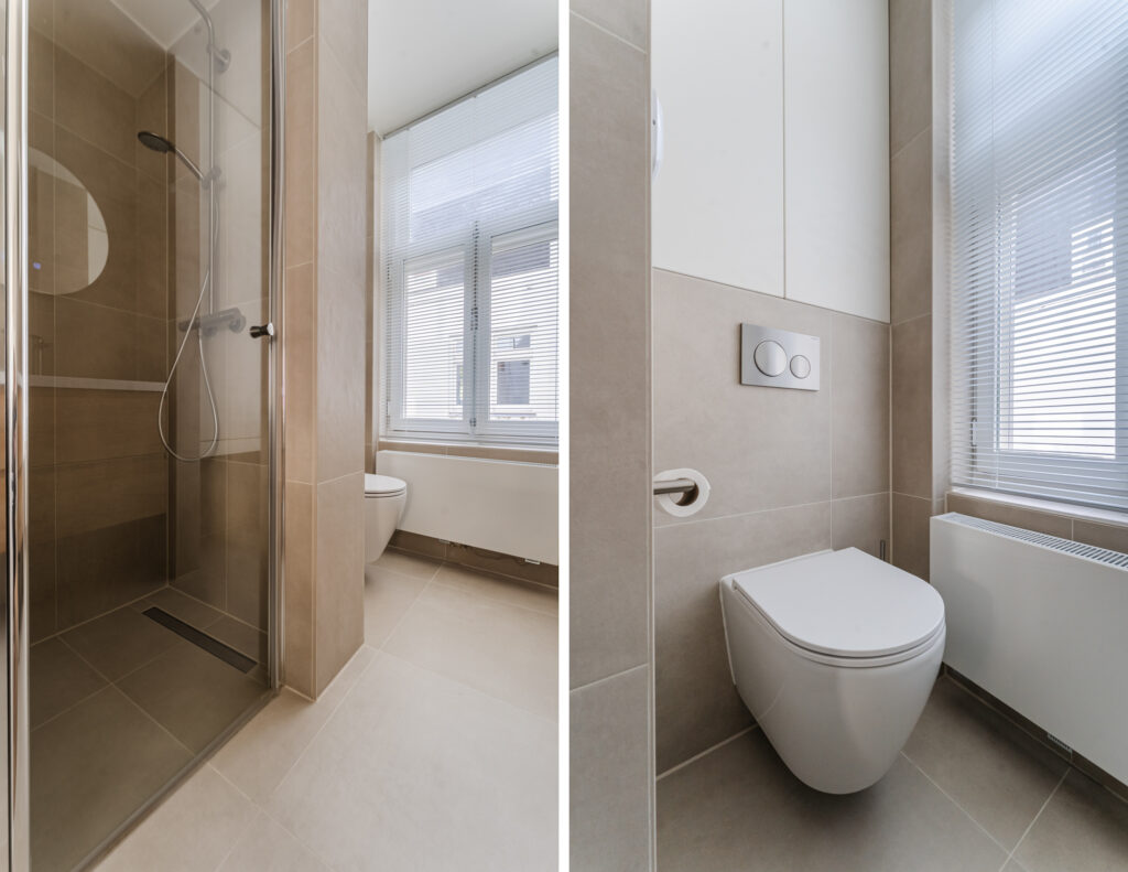 Modern bathroom with shower and toilet
