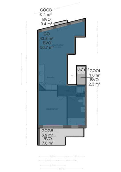 Apartment floor plan with room dimensions.