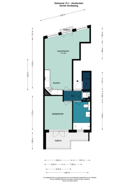 Floor plan of Delistraat apartment in Amsterdam.