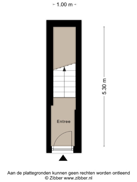 Narrow hallway floor plan with measurements.
