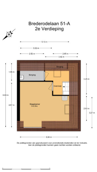 Floor plan of Brederodelaan 51-A, second floor.