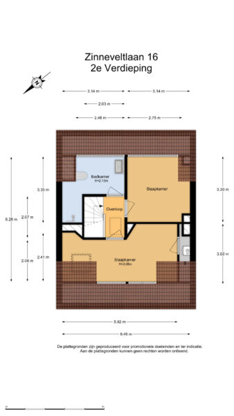 Second floor layout with dimensions.