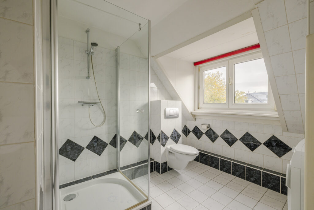 Modern bathroom with shower and toilet