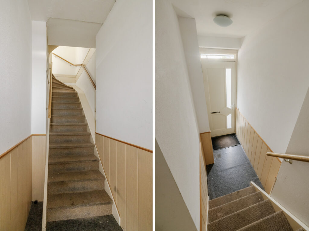 Home interior staircase with door view