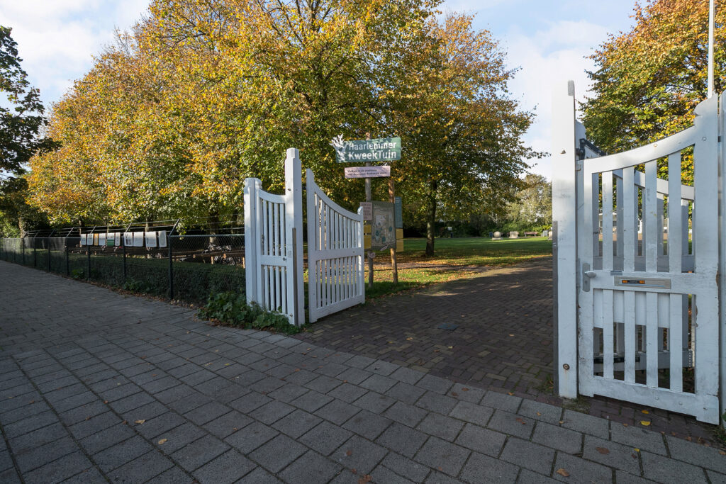 Open gate to park with autumn trees