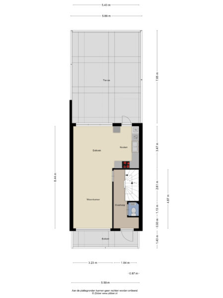 Apartment floor plan with dimensions and labeled rooms.