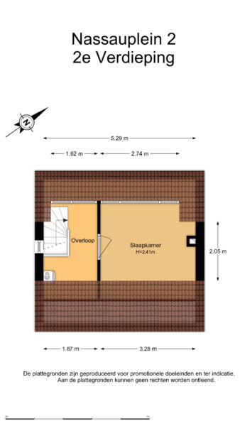 Nassauplein 2 second floor layout with measurements.