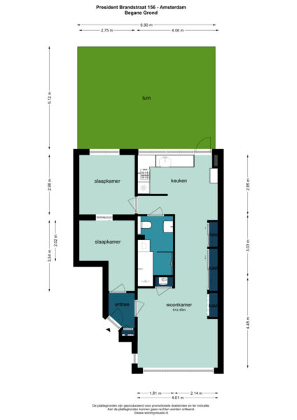 Floor plan of a house with garden.