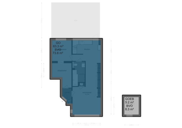 Apartment floor plan with dimensions in square meters.