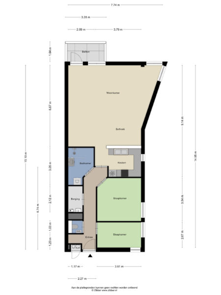Apartment floor plan with dimensions and rooms labeled.