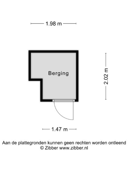 Storage room layout with dimensions in meters.