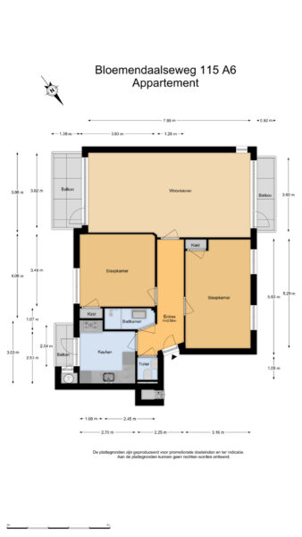Apartment floor plan with room dimensions.