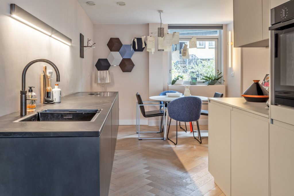 Modern kitchen with dining area and decor