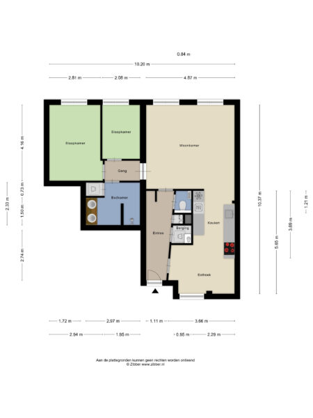 Apartment floor plan with room dimensions.