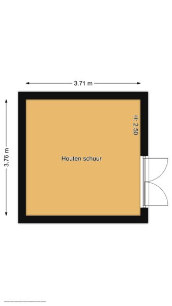 Floor plan of wooden shed, 3.71x3.76 meters