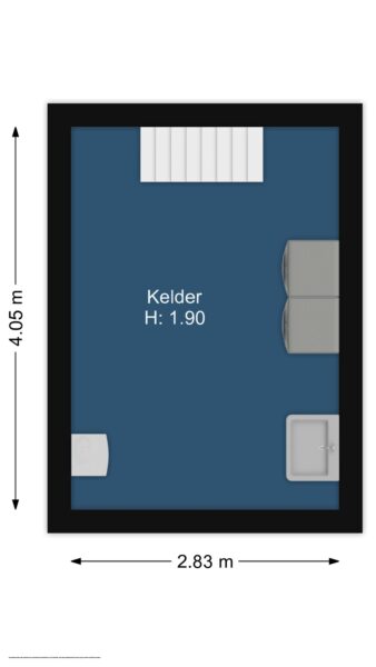Basement floor plan with dimensions and fixtures.