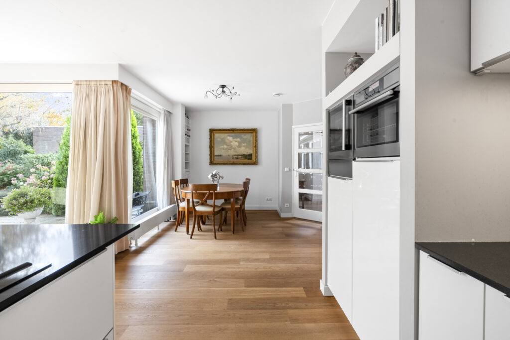 Modern dining room with garden view
