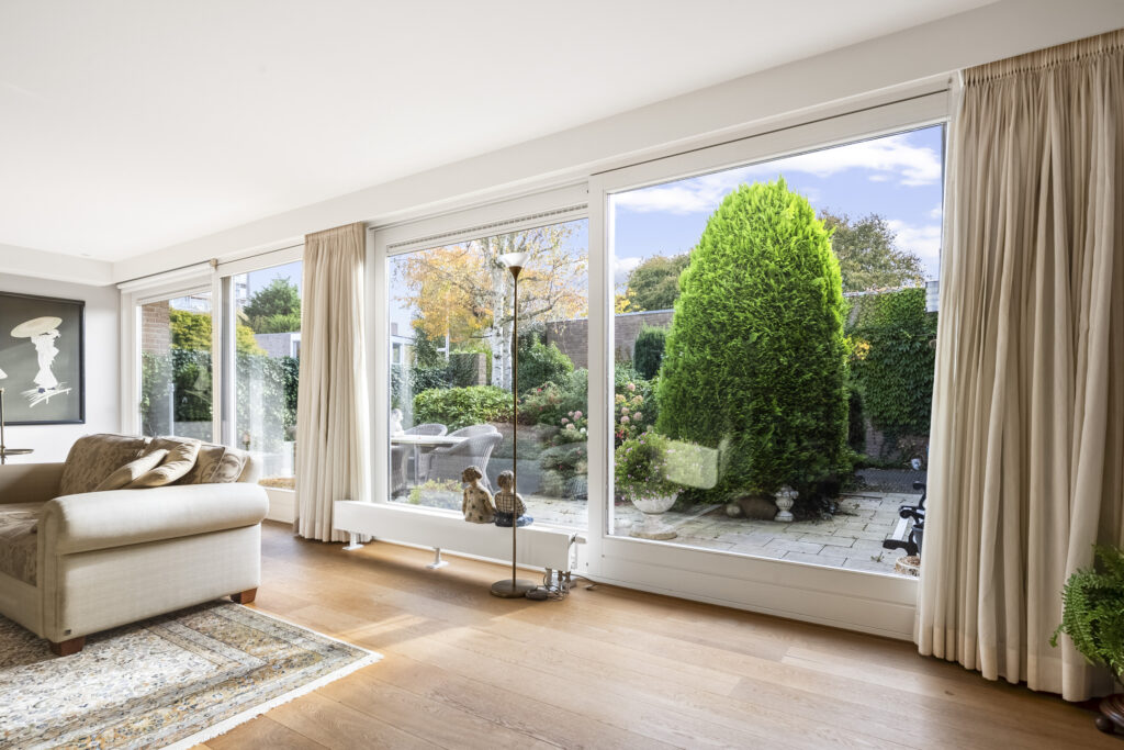 Bright living room with garden view